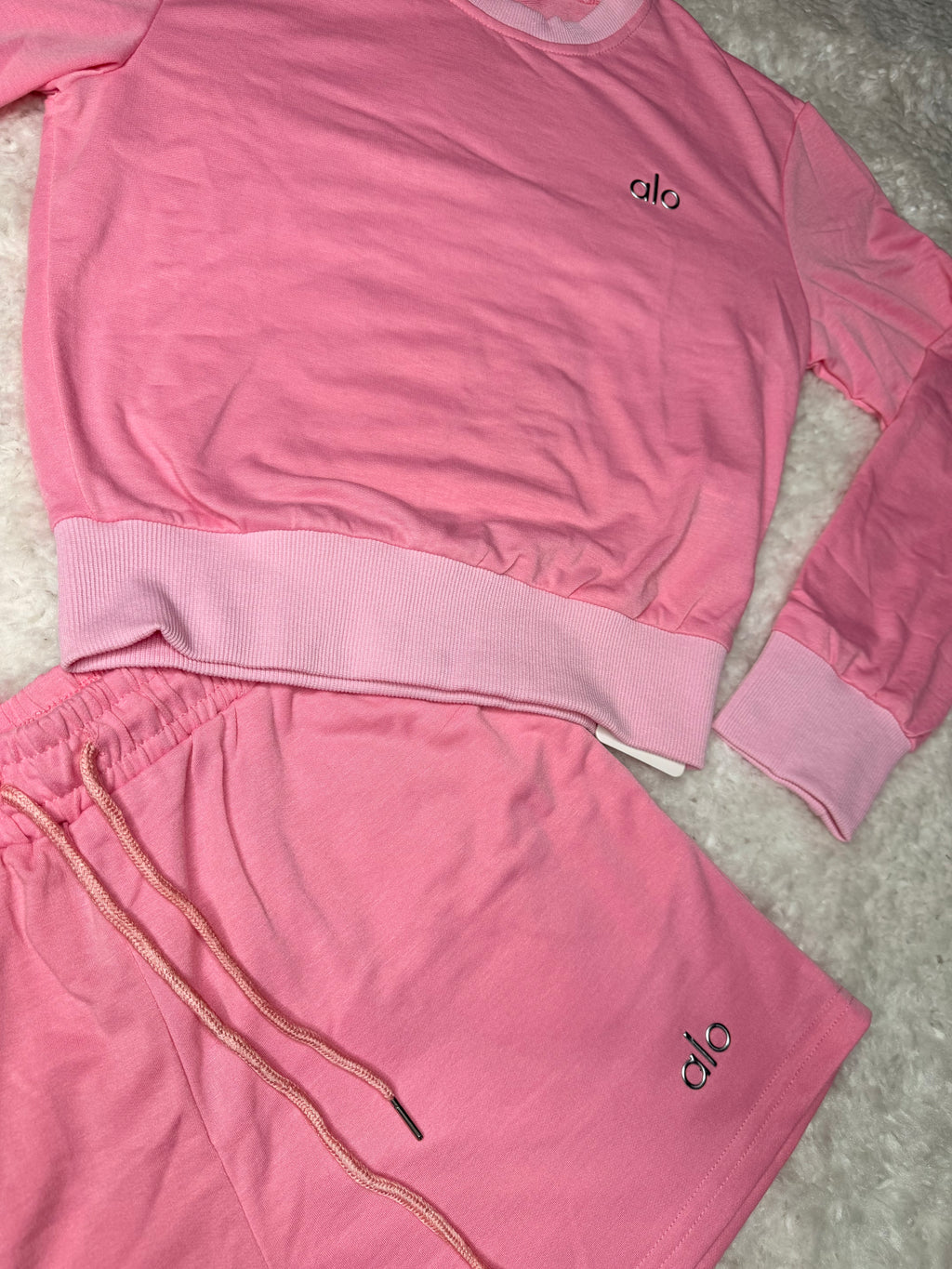 Pink Alo Sweatshirt/Shorts Set