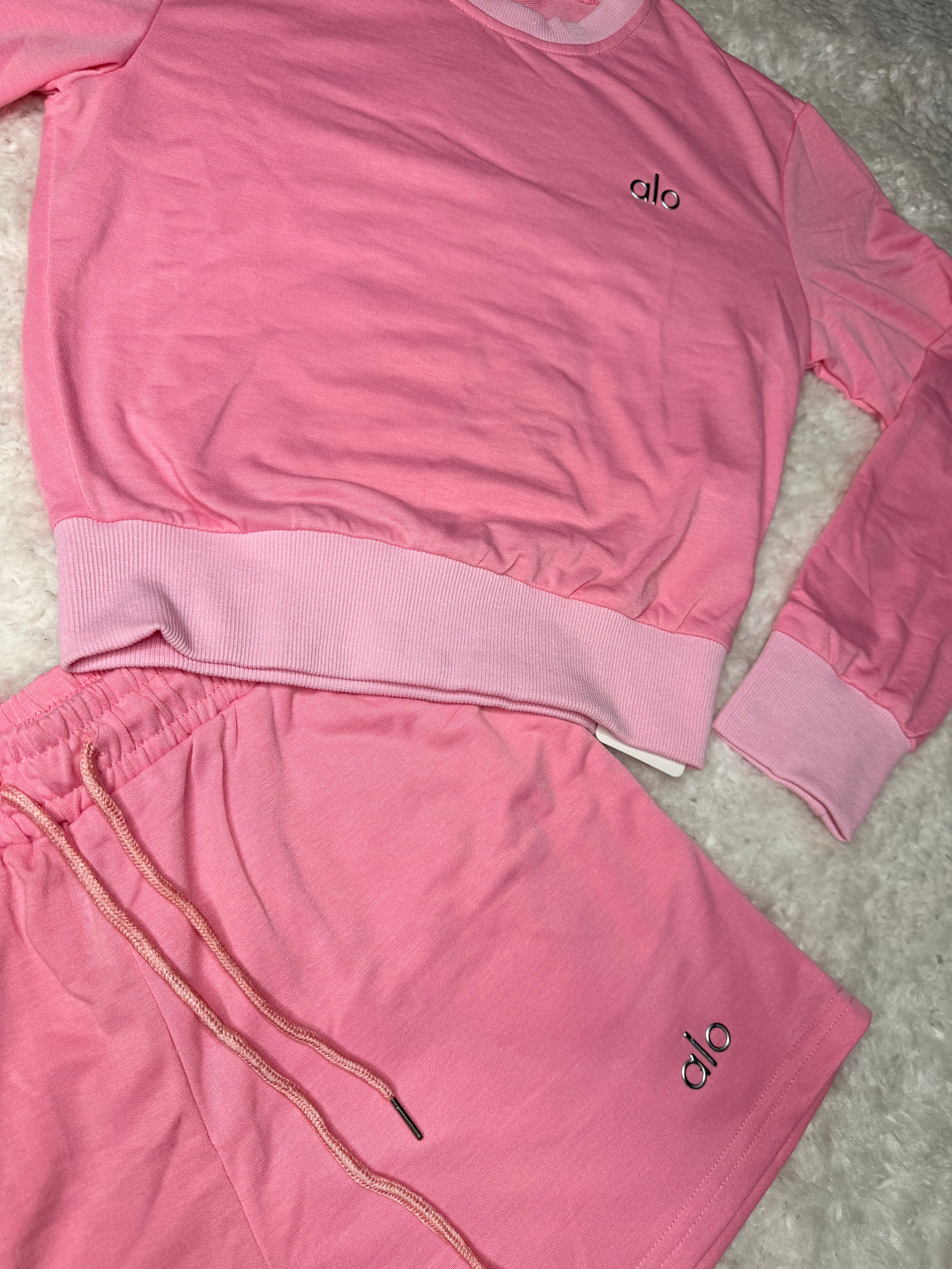 Pink Alo Sweatshirt/Shorts Set
