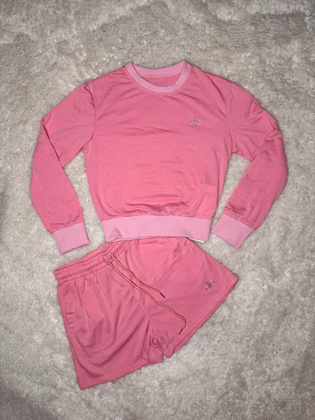 Pink Alo Sweatshirt/Shorts Set