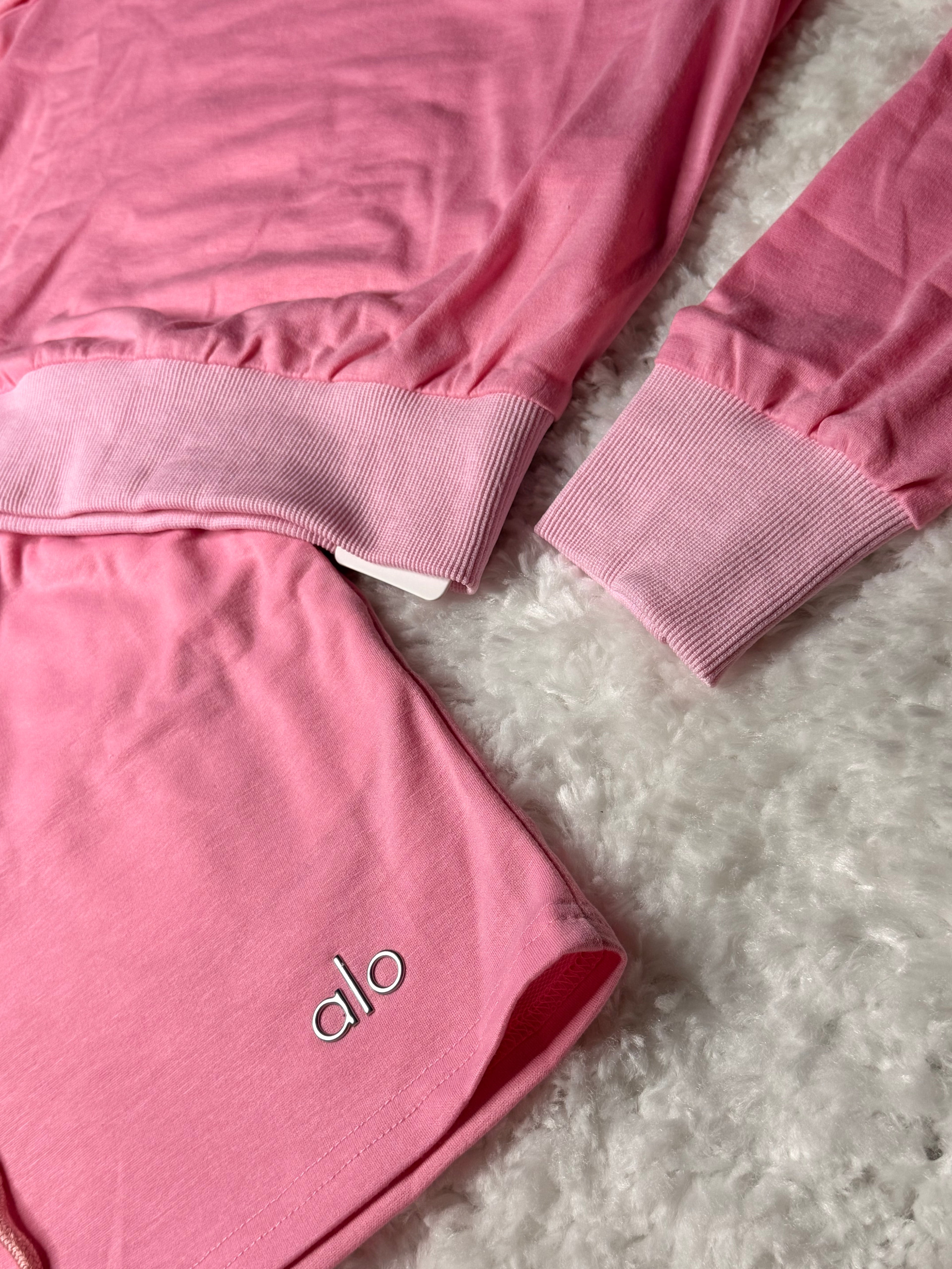 Pink Alo Sweatshirt/Shorts Set