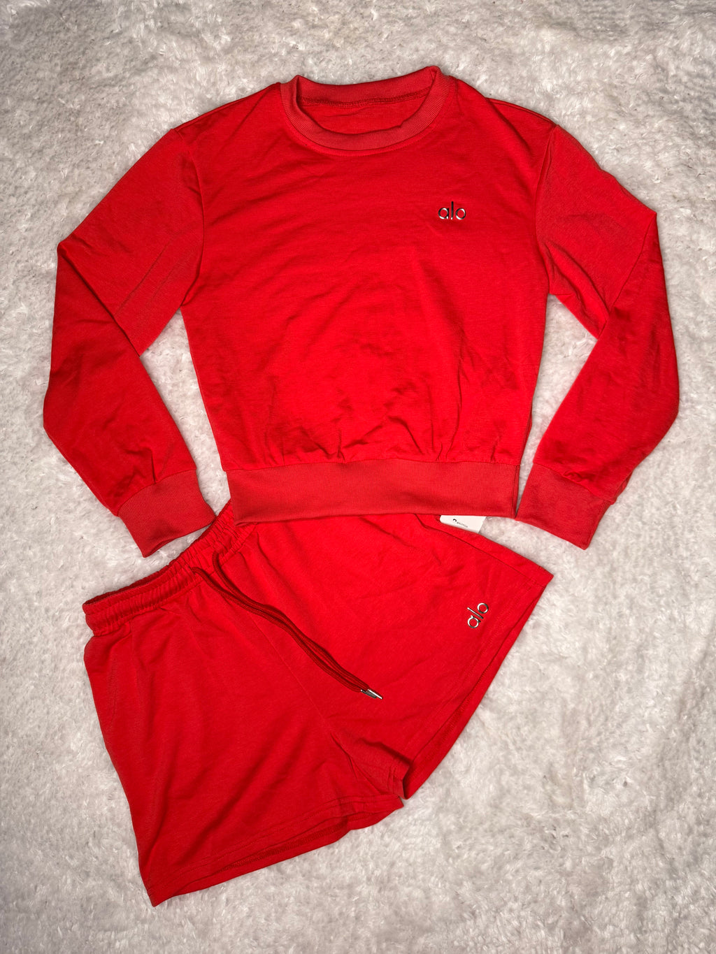 Red Alo Sweatshirt/Shorts Set