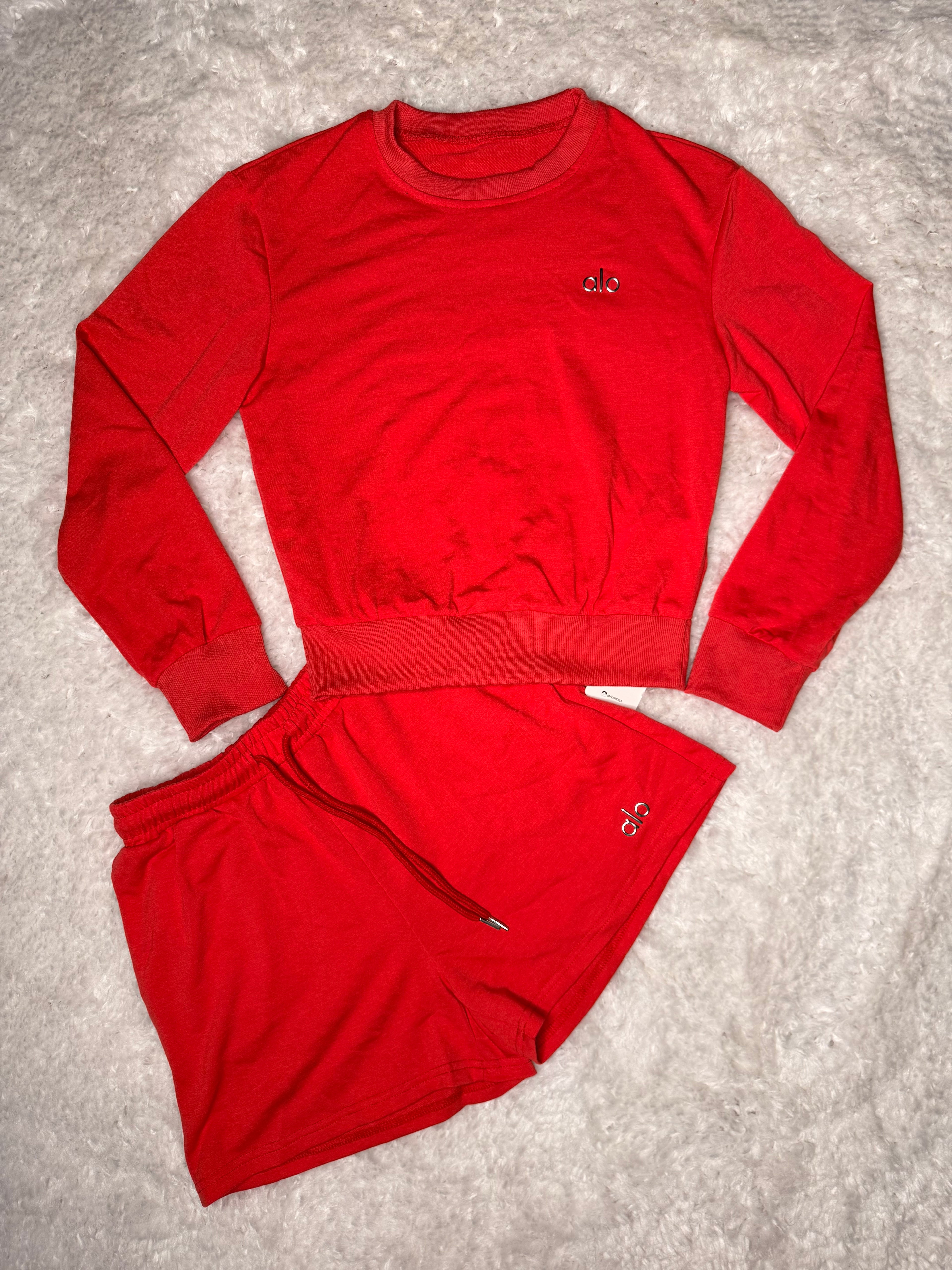 Red Alo Sweatshirt/Shorts Set